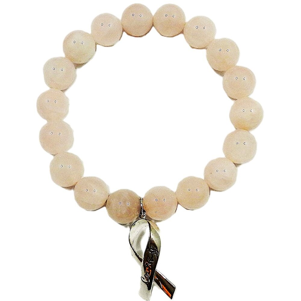 Vintage Rose Quartz Beaded Breast Cancer Awareness Bracelet